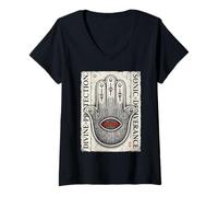 Donna Protezione sonica per Mani Divine Techno Hamsa Maglietta con Collo a V