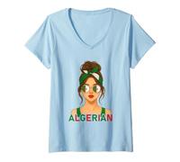 Donna Proud Algerian Girl Algeria Flag Algerian Girlfriend Wife Maglietta con Collo a V