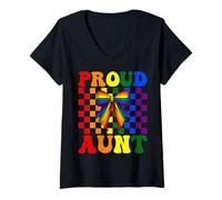 Donna Proud Aunt Gay Pride Bandiera arcobaleno LGBTQ Coquette Bow Maglietta con Collo a V