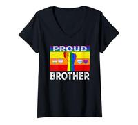 Donna Proud Brother LGBTQ Rainbow Flag LGBT Pride Month Maglietta con Collo a V