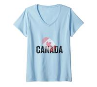 Donna Proud Canada Identity Flag Fingerprint Heritage Gift Travel Maglietta con Collo a V