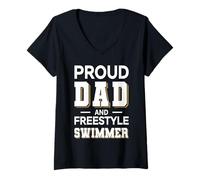 Donna Proud Dad Freestyle Swimmer Design Bianco Pieno Maglietta con Collo a V