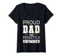 Donna Proud Dad Freestyle Swimmer Design Grigio Grigio Bianco Maglietta con Collo a V