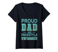 Donna Proud Dad Freestyle Swimmer Design Turchese Pieno Maglietta con Collo a V