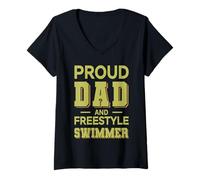 Donna Proud Dad Freestyle Swimmer Design Verde Chiaro Pieno Maglietta con Collo a V