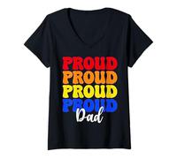 Donna Proud Dad Gay Pride Bandiera arcobaleno LGBTQ Papà Festa del Papà Maglietta con Collo a V