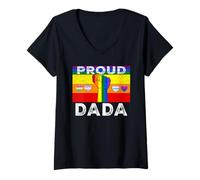 Donna Proud Dada Dad LGBTQ Rainbow Flag LGBT Pride Month Maglietta con Collo a V