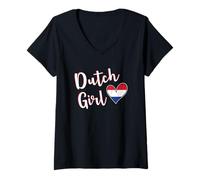 Donna Proud Dutch Girl Netherlands Flag Dutch Girlfriend Wife Maglietta con Collo a V