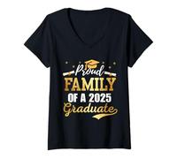 Donna Proud Family of a 2025 Graduate Dad Mom Matching Graduation Maglietta con Collo a V