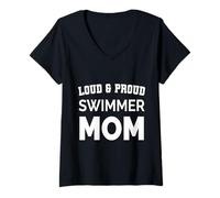 Donna Proud Freestyle Swim Mom Sport Design Regalo bianco Maglietta con Collo a V