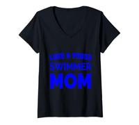 Donna Proud Freestyle Swim Mom Sport Design Regalo blu scuro Maglietta con Collo a V