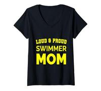 Donna Proud Freestyle Swim Mom Sport Design Regalo giallo Maglietta con Collo a V