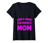 Donna Proud Freestyle Swim Mom Sport Design Regalo rosa Maglietta con Collo a V