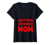 Donna Proud Freestyle Swim Mom Sport Design Regalo rosso pieno Maglietta con Collo a V