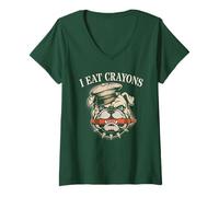 Donna Proud I Eat Crayons Bulldog Eater Veterani Famiglia Militare Maglietta con Collo a V