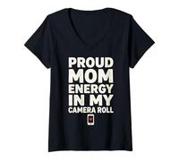 Donna Proud Mom Energy Camera Roll Humor Funny Saying Quote Maglietta con Collo a V