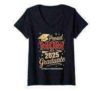Donna Proud Mom of A 2025 Graduate Mom Graduation Leopard Plaid Maglietta con Collo a V