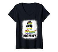 Donna Proud Mommy Messy Bun LGBT Rainbow Flag LGBTQ Pride Ally Maglietta con Collo a V