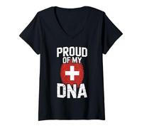 Donna Proud of My Dna Swiss Roots Switzerland Flag Maglietta con Collo a V