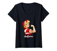 Donna Proud Strong Austrian Girl Woman Girlfriend Austria Flag Maglietta con Collo a V