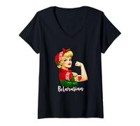 Donna Proud Strong Belarusian Girl Woman Girlfriend Belarus Flag Maglietta con Collo a V