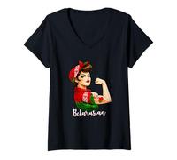 Donna Proud Strong Belarusian Girl Woman Girlfriend Belarus Flag Maglietta con Collo a V
