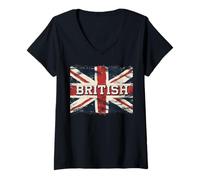 Donna Proud to Be British Grunge Union Jack Bandiera Inglese Ragazzi Uomini Maglietta con Collo a V