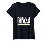 Donna Proud To Be Indian India Vintage Bandiera Indiano Maglietta con Collo a V