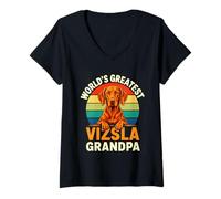 Donna Proud World's Greatest Vizsla Nonno Retro Tramonto Cane Maglietta con Collo a V