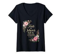Donna Proverbi 3:5 Confida nel Signore con Tutto Il Tuo Cuore (Spagnolo) Maglietta con Collo a V