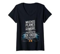 Donna Proverbios 19:21 - Dios Tiene El Control Versetto della Bibbia Spagnola Maglietta con Collo a V