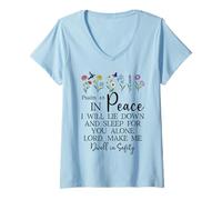 Donna Psalm 4:8 I Will Lie Down And Sleep in Peace God Bible Verse Maglietta con Collo a V