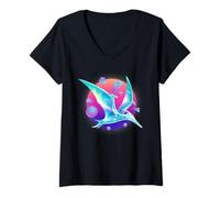 Donna Pterodattilo Dinosauro Volante Cielo Sci-Fi Dinosaur Retrowave Maglietta con Collo a V