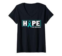 Donna PTSD Awareness Shirt - Nastro Verde Acqua Speranza PTSD Awareness Maglietta con Collo a V