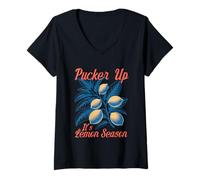 Donna Pucker Up It's Lemon Season Vibrant Citrus Fun Maglietta con Collo a V
