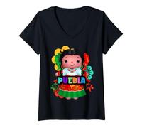 Donna Puebla México Mazahua Muñeca de Trapo María Otomí Maglietta con Collo a V