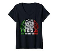 Donna Puebla México Souvenir Mexican Travel Vacation Maglietta con Collo a V