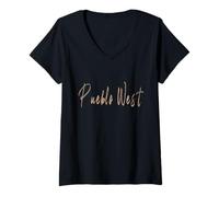 Donna Pueblo West Colorado Design Vintage Elegante Maglietta con Collo a V