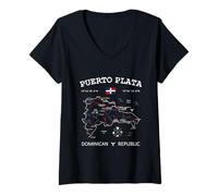 Donna Puerto Plata Repubblica Dominicana Bandiera Viaggi Mappa Coordinate Maglietta con Collo a V