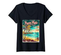 Donna Puerto Plata Tropical Beach Paradise Fuga Maglietta con Collo a V