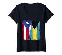 Donna Puerto Rico Bahamas Half Flag Puerto Rican Bahamas Jersey Maglietta con Collo a V