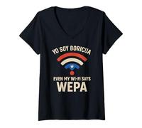 Donna Puerto Rico Bandiera Taino Wepa Dire Divertente Yo Soy Boricua Maglietta con Collo a V