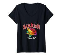 Donna Puerto Rico Coqui Frog San Juan Vacanze Tropicali Souvenir Maglietta con Collo a V