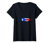 Donna Puerto Rico Flag Map Maglietta con Collo a V
