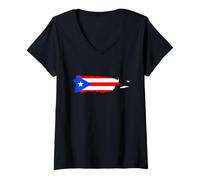 Donna Puerto Rico Flag Map Maglietta con Collo a V