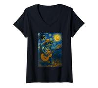 Donna Puerto Rico Van Gogh Taino Coqui Orgoglioso Jibaro Yo Soy Boricua Maglietta con Collo a V