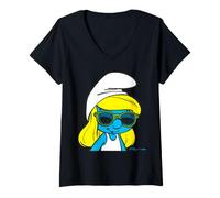 Donna Puffetta per Vacanze estive con puffi Vibrazioni fantastiche Classiche Maglietta con Collo a V