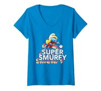 Donna Puffetta Super Hero Girl Power Classic Fun Friends Maglietta con Collo a V