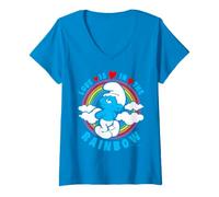 Donna Puffi Arcobaleno Amore Romantico San Valentino Classico Amico BFF Maglietta con Collo a V