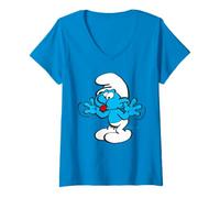 Donna Puffi Jokey Scherzo Sciocco Divertimento Pazzo Felice Posa Vibes Classico Maglietta con Collo a V